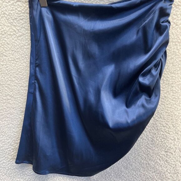 Cider Navy Blue Side Ruched Mini Skirt Size Small - Picture 2 of 8